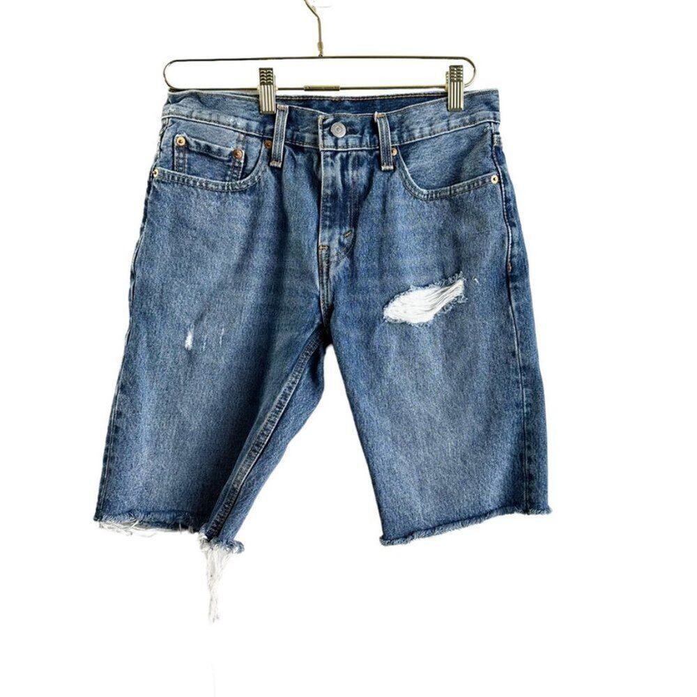 Levi's‎ 502 Straight Jean Bermuda Short Men's 29 Blue Denim Distressed